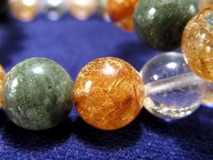 マニハール クォーツ ブレスレット ビーズ石 ヒマラヤ山脈 水晶 ゴールドルチル ガーデン水晶 クローライト