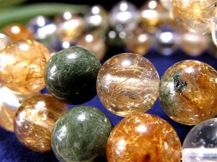 マニハール クォーツ ブレスレット ビーズ石 ヒマラヤ山脈 水晶 ゴールドルチル ガーデン水晶 クローライト