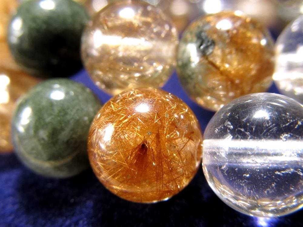 マニハール クォーツ ブレスレット ビーズ石 ヒマラヤ山脈 水晶 ゴールドルチル ガーデン水晶 クローライト