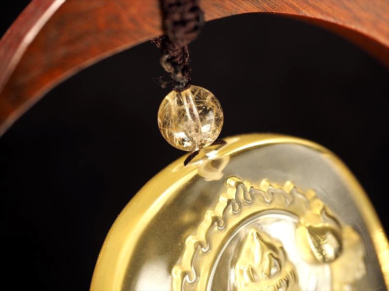 シトリン ダブルポイントの置物 透明・黄色 約15cm 木製台座付 【公式