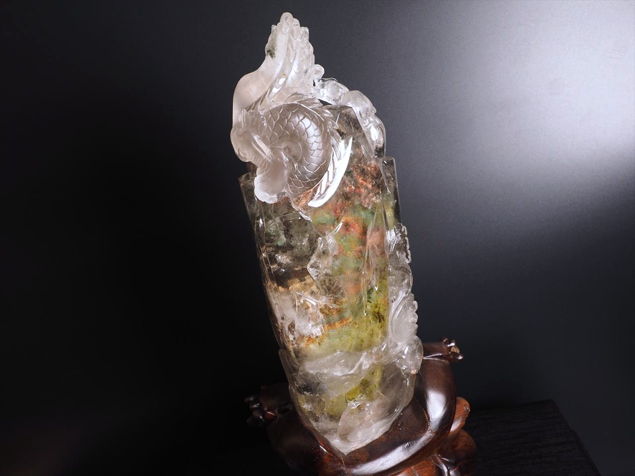 龍彫り龍神ガーデン水晶置物