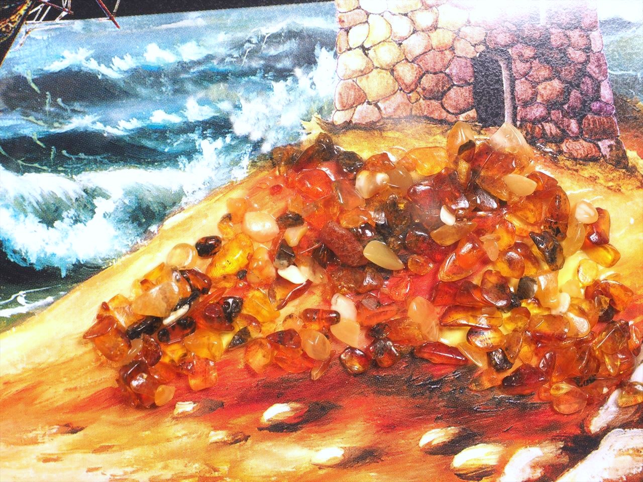 A2★特選一品★ 額縁付き絵画【バルト海産天然アンバー琥珀装飾使用】❤️ ◇天然アンバー使用の品ある珍しい絵画◇インテリア