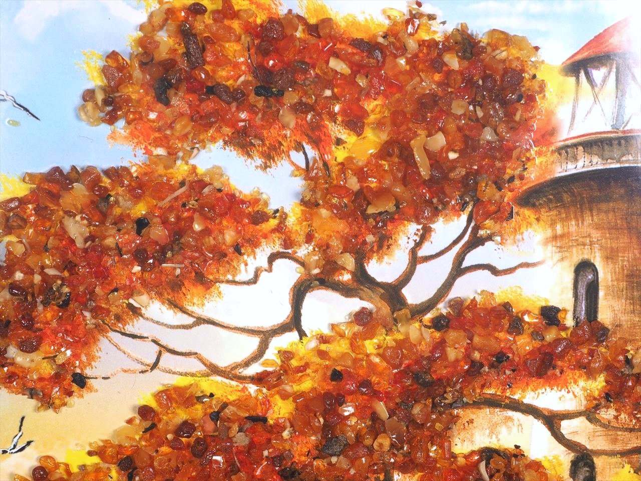 ◇天然アンバー使用の品ある珍しい絵画◇インテリア・ディスプレイに