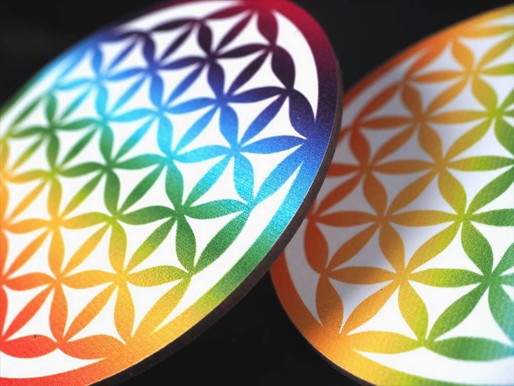 フラワーオブライフ 神聖幾何学 木製コースター チャクラ 生命の花