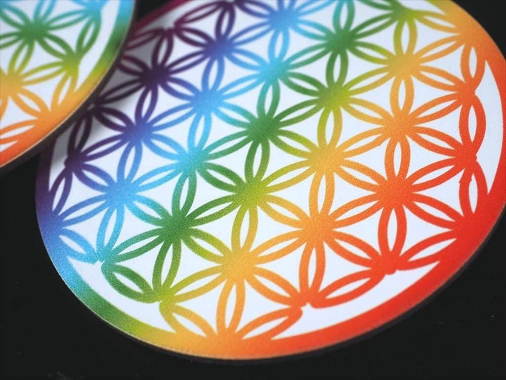 フラワーオブライフ 神聖幾何学 木製コースター チャクラ 生命の花