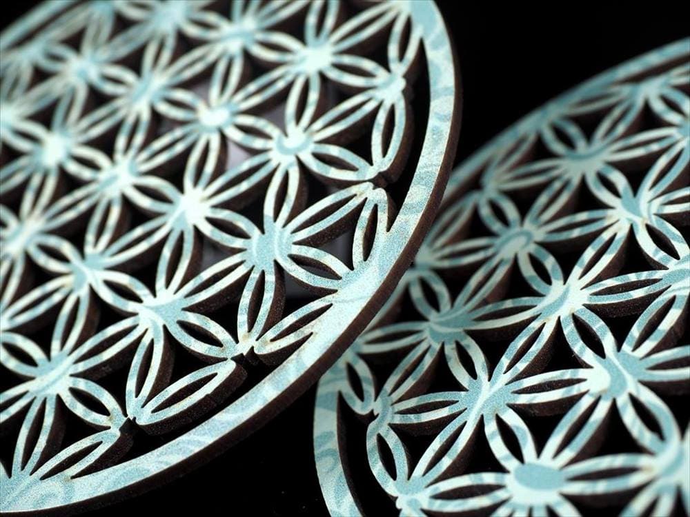 フラワーオブライフ 神聖幾何学 木製コースター チャクラ 生命の花