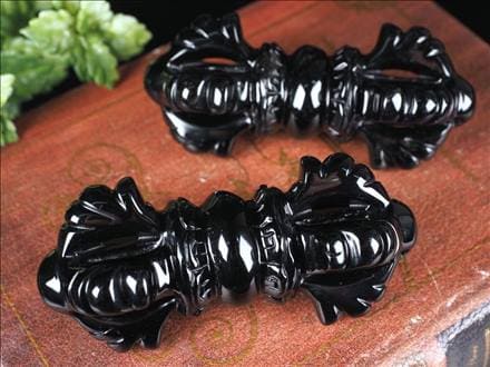 ブラック オブシディアン ヴァジュラ 金剛杵 彫刻置物