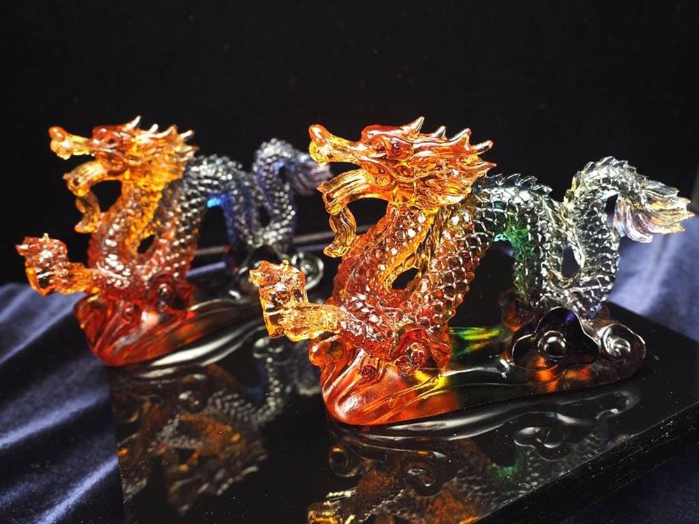 ドラゴン 龍 置物 クリスタルガラス 五本爪 玉璽