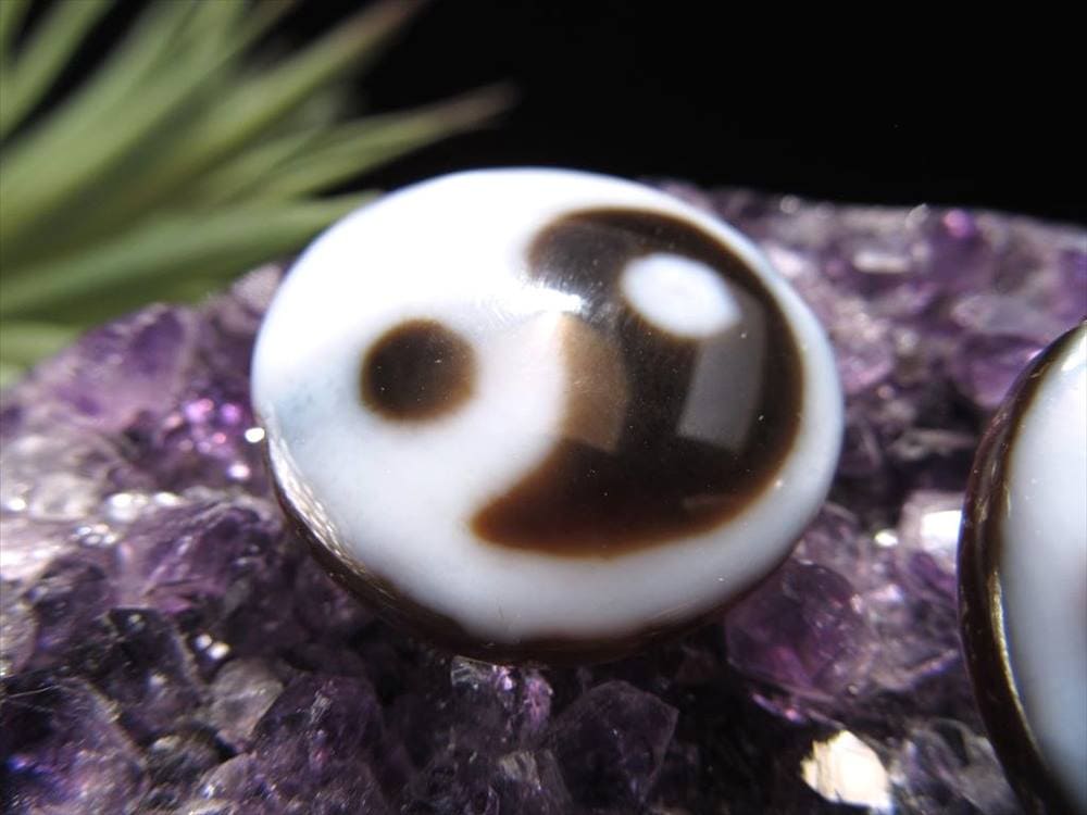 A至純天珠 陰陽太極 天珠 太極図 円盤