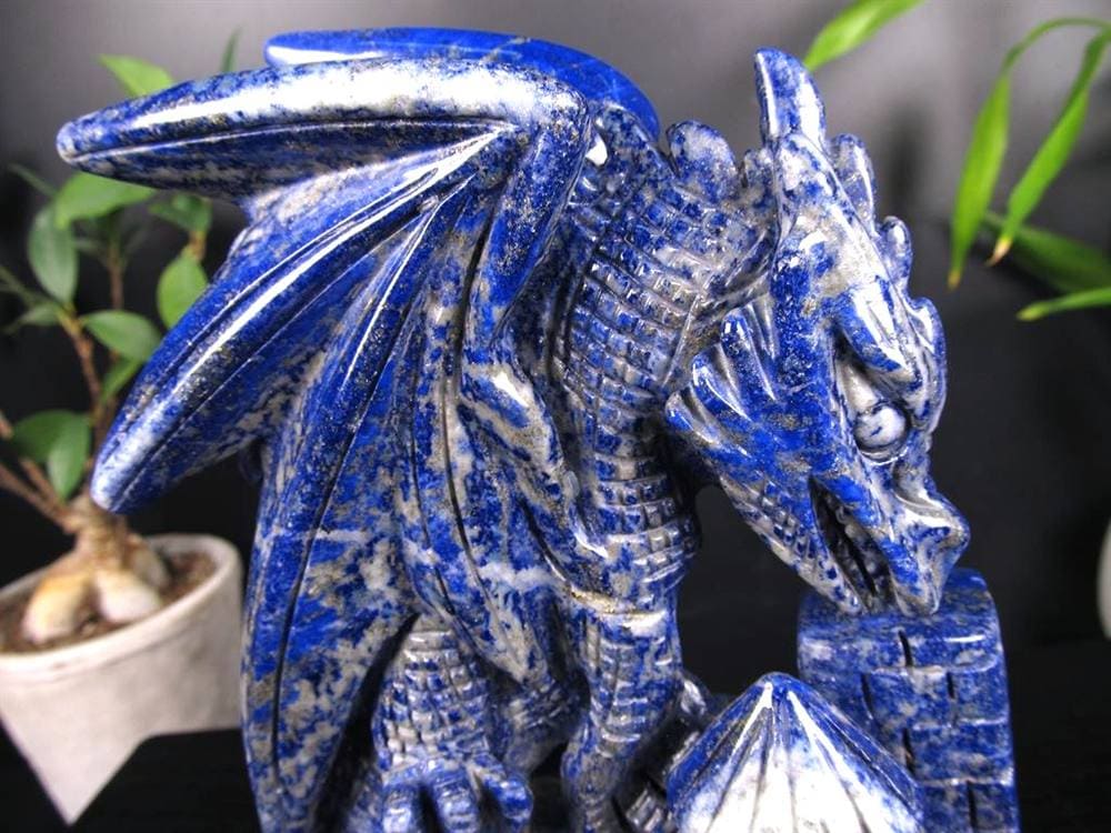 ラピスラズリ 青金石 彫刻置物 ドラゴン 龍