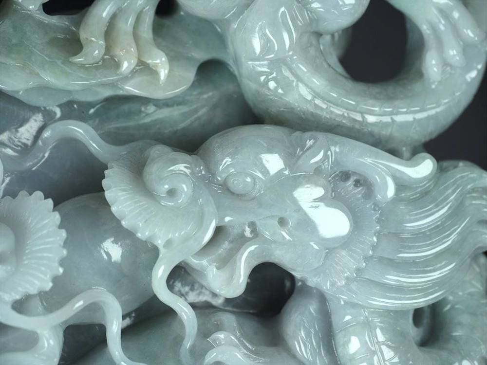騰龍千禧 巨大 双龍彫り 翡翠 置物