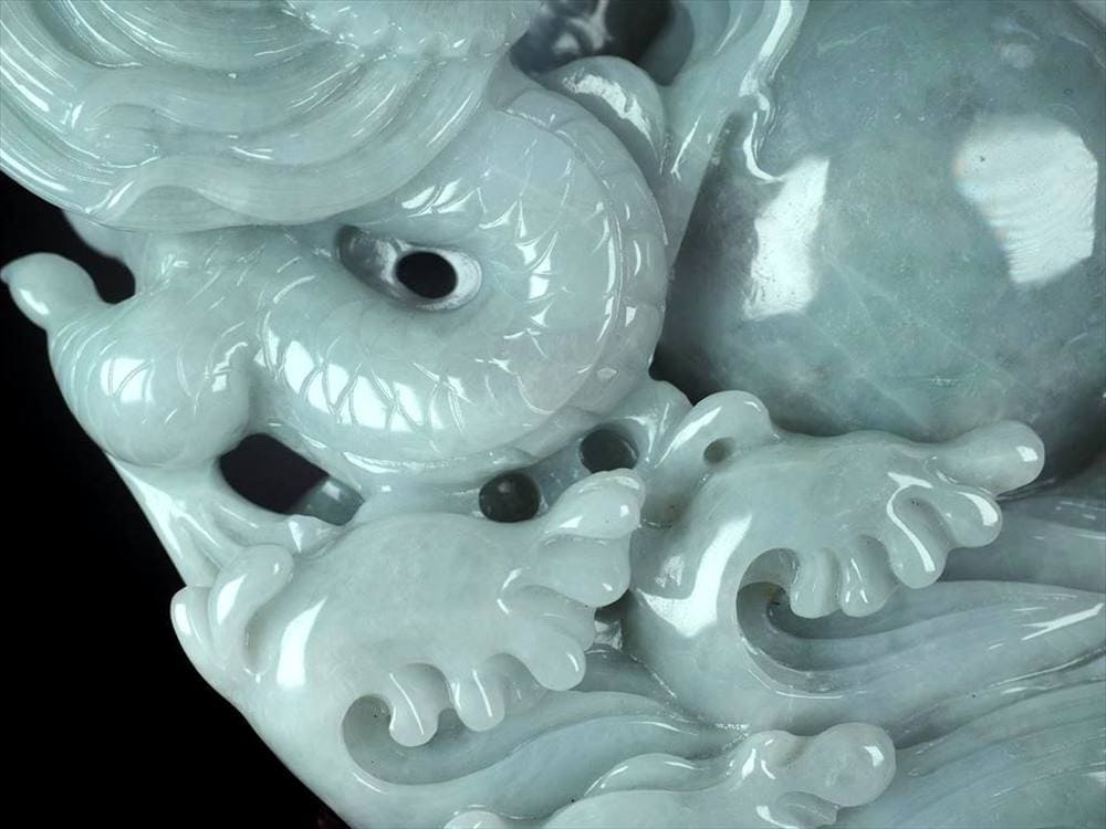 騰龍千禧 巨大 双龍彫り 翡翠 置物