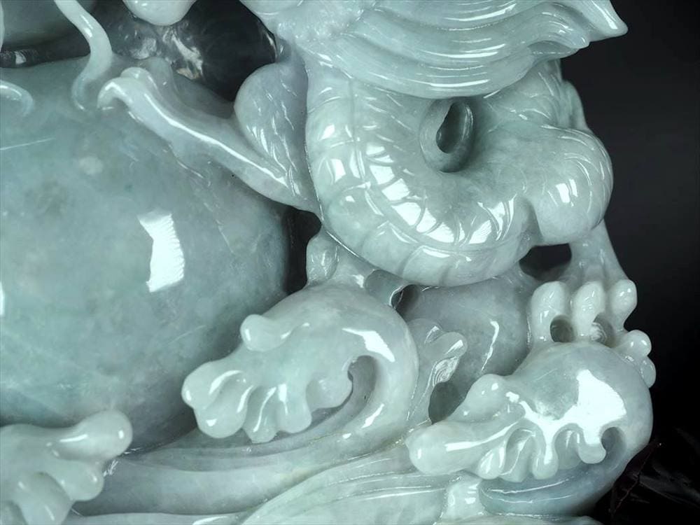 騰龍千禧 巨大 双龍彫り 翡翠 置物