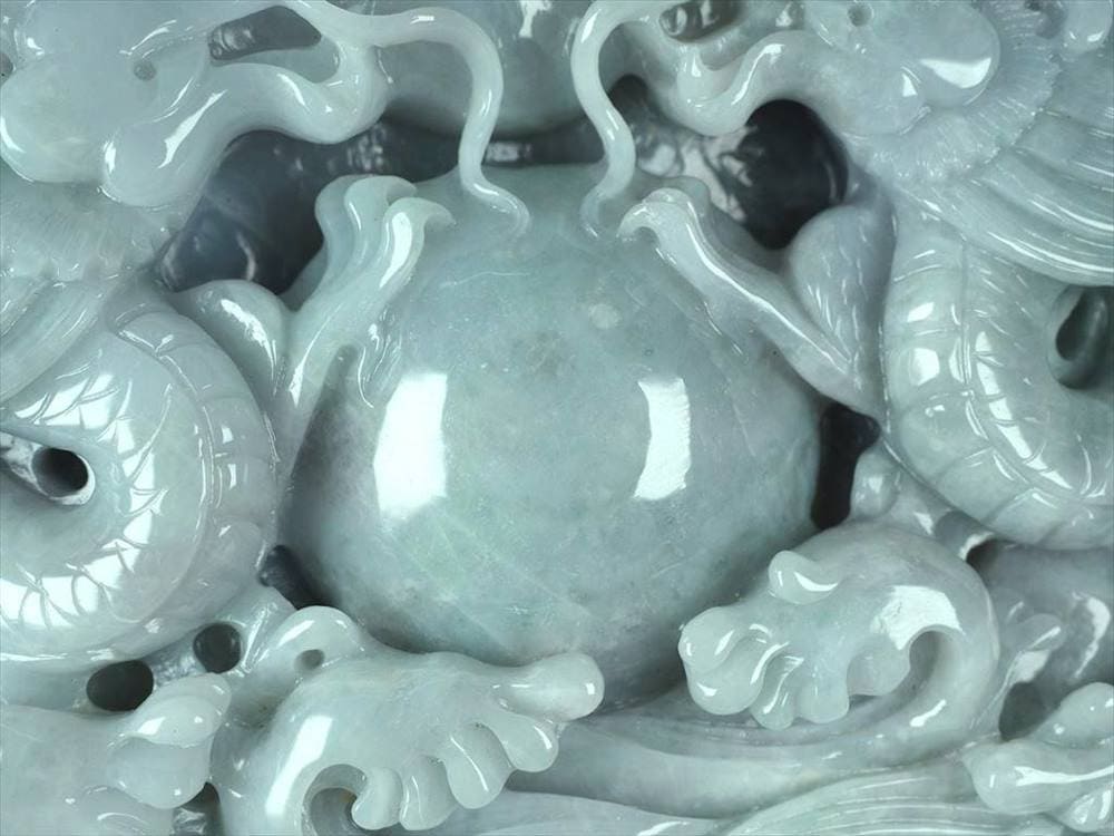 騰龍千禧 巨大 双龍彫り 翡翠 置物