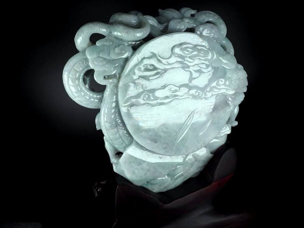 騰龍千禧 巨大 双龍彫り 翡翠 置物