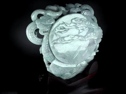 騰龍千禧 巨大 双龍彫り 翡翠 置物