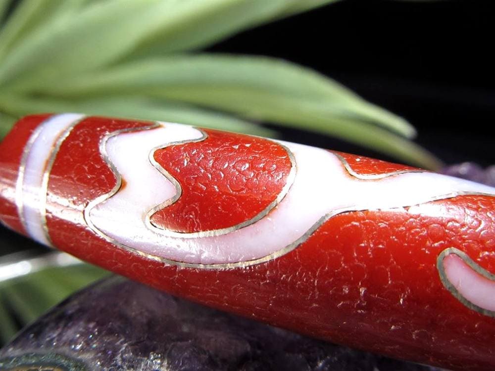 銀線 シルバー 馬蹄痕 紅天珠 魔除け 天珠 チベット