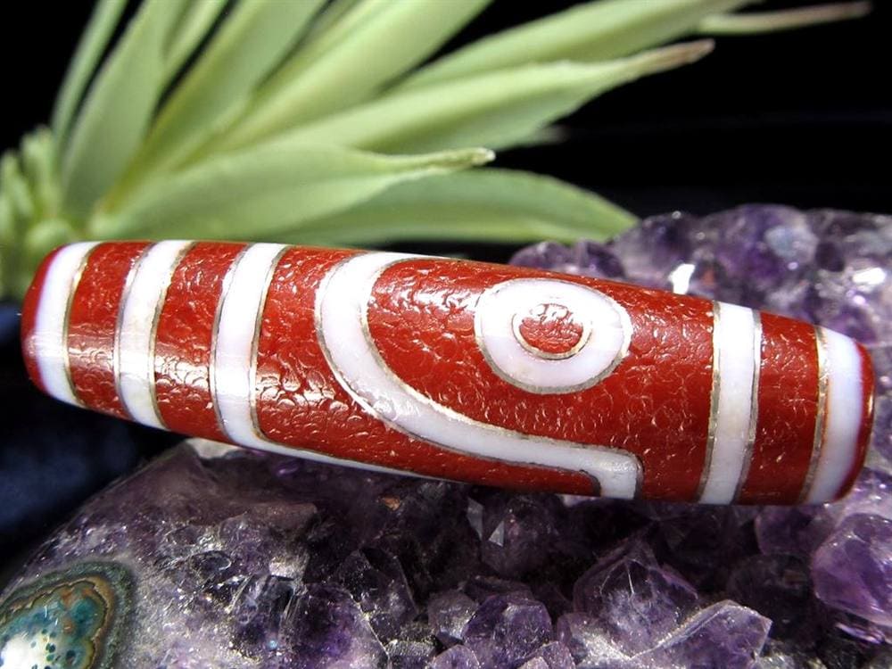 銀線 シルバー 馬蹄痕 紅天珠 魔除け 天珠 チベット