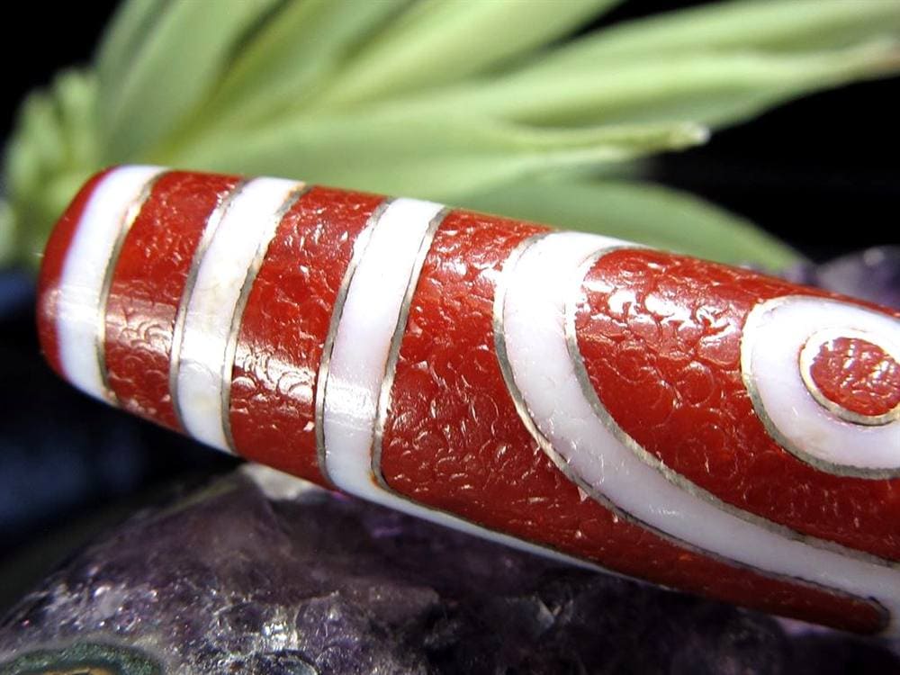 銀線 シルバー 馬蹄痕 紅天珠 魔除け 天珠 チベット