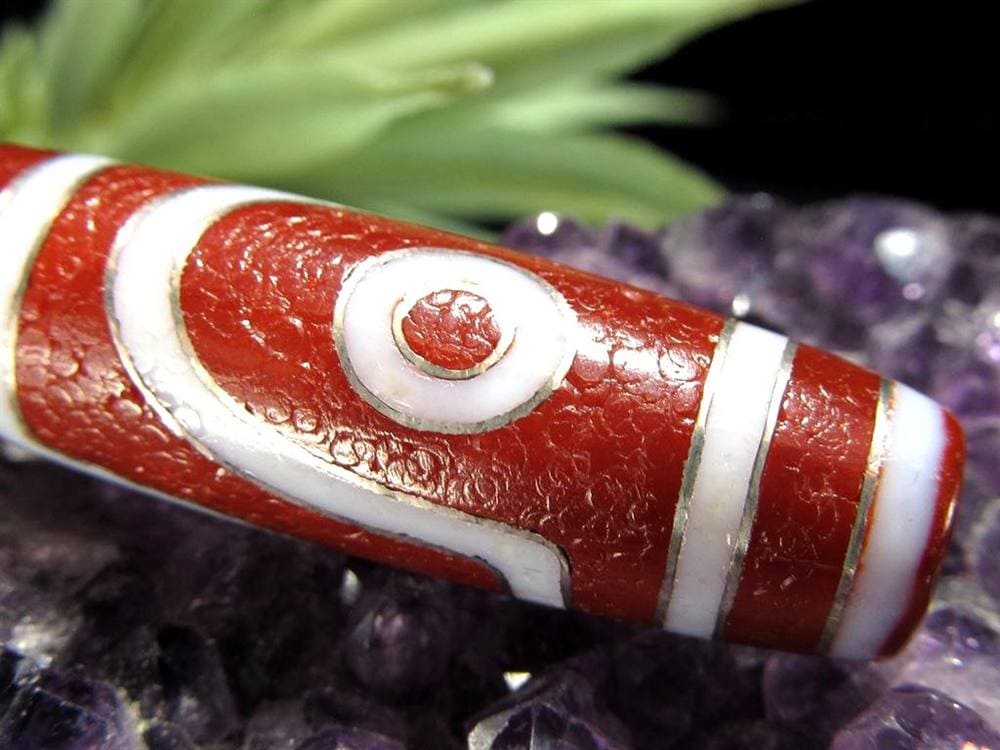 銀線 シルバー 馬蹄痕 紅天珠 魔除け 天珠 チベット