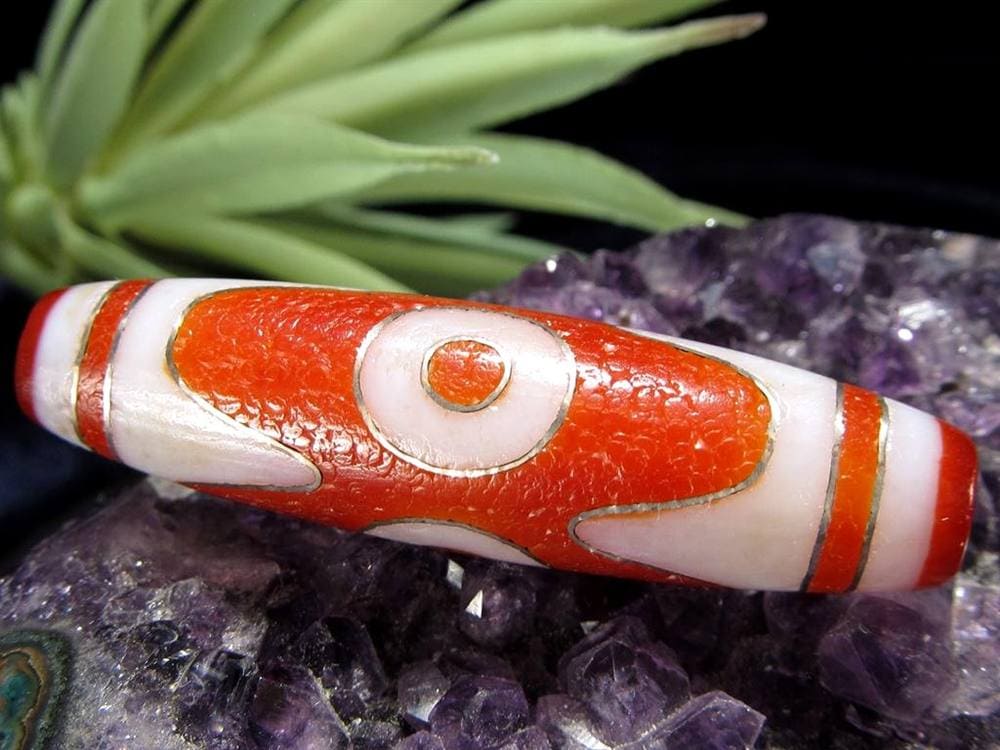 銀線 シルバー 馬蹄痕 紅天珠 魔除け 天珠 チベット