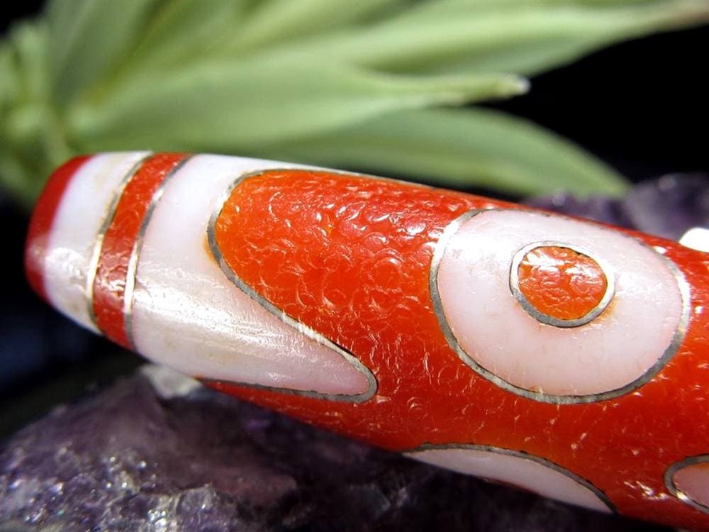 銀線 シルバー 馬蹄痕 紅天珠 魔除け 天珠 チベット