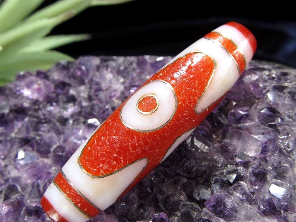 銀線 シルバー 馬蹄痕 紅天珠 魔除け 天珠 チベット