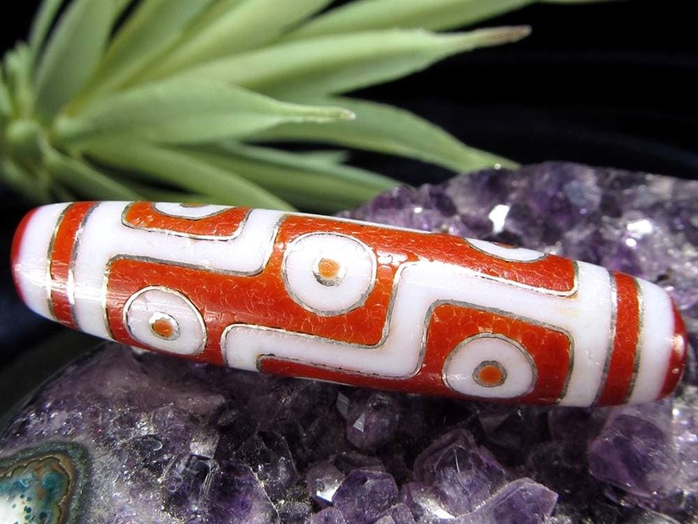 銀線 シルバー 馬蹄痕 紅天珠 魔除け 天珠 チベット