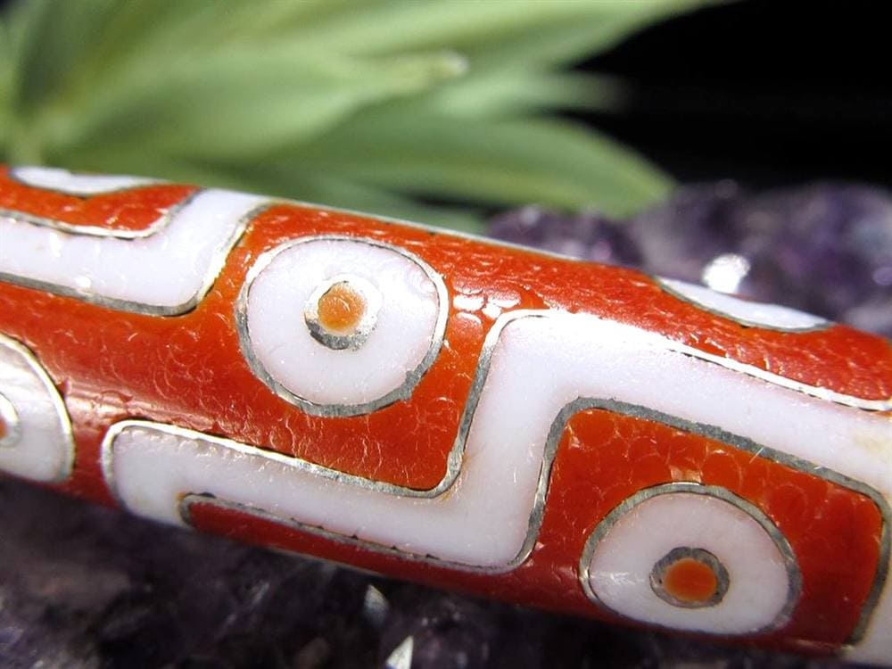 銀線 シルバー 馬蹄痕 紅天珠 魔除け 天珠 チベット