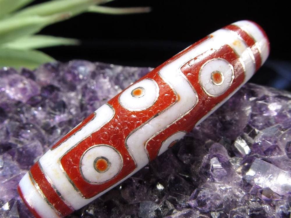 銀線 シルバー 馬蹄痕 紅天珠 魔除け 天珠 チベット