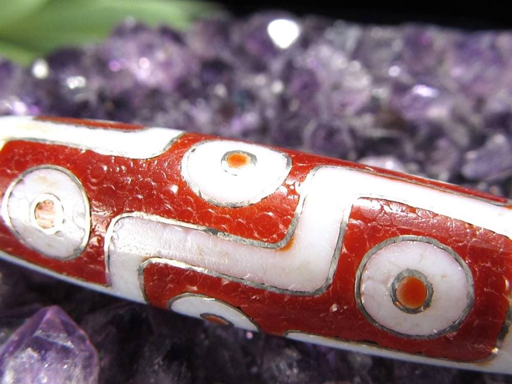 銀線 シルバー 馬蹄痕 紅天珠 魔除け 天珠 チベット