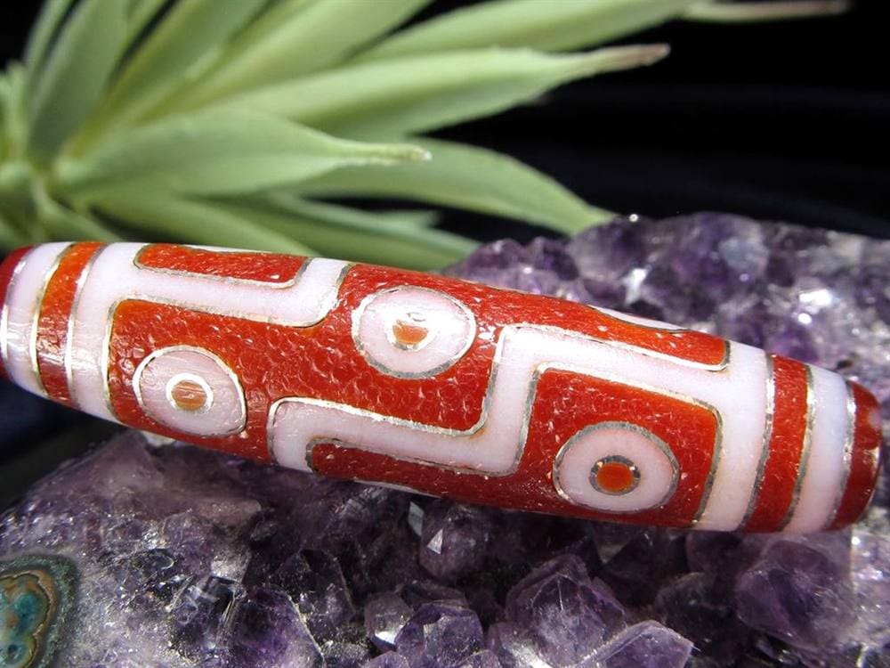 銀線 シルバー 馬蹄痕 紅天珠 魔除け 天珠 チベット