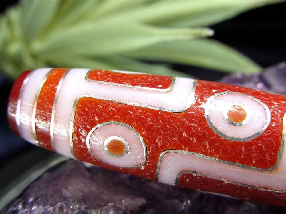 銀線 シルバー 馬蹄痕 紅天珠 魔除け 天珠 チベット