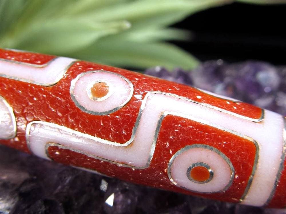 銀線 シルバー 馬蹄痕 紅天珠 魔除け 天珠 チベット