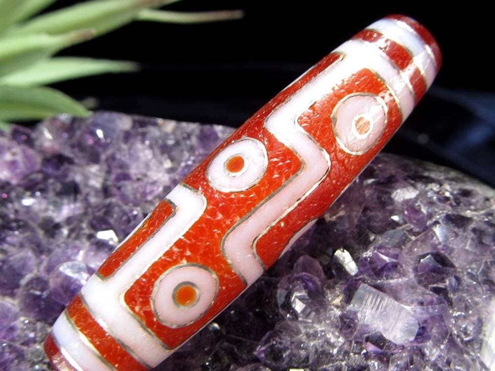 銀線 シルバー 馬蹄痕 紅天珠 魔除け 天珠 チベット