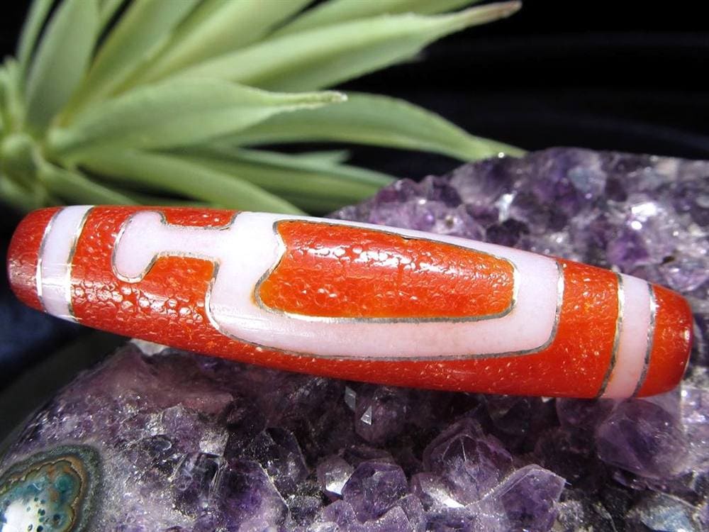 銀線 シルバー 馬蹄痕 紅天珠 魔除け 天珠 チベット