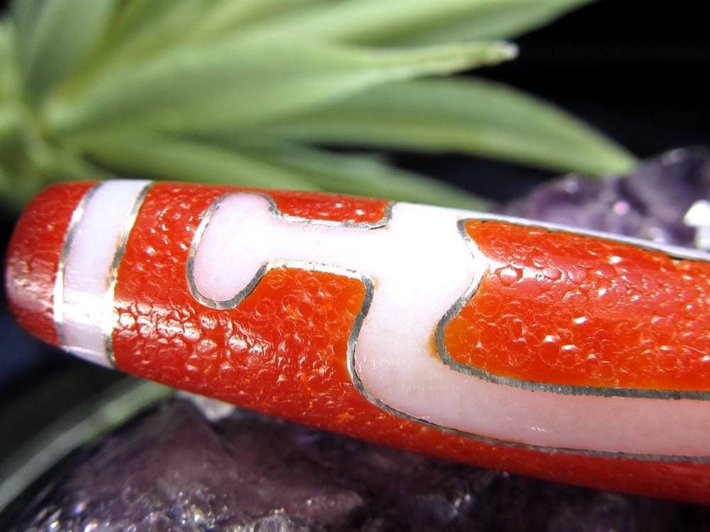 銀線 シルバー 馬蹄痕 紅天珠 魔除け 天珠 チベット