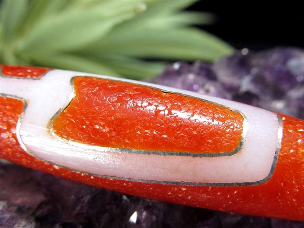 銀線 シルバー 馬蹄痕 紅天珠 魔除け 天珠 チベット