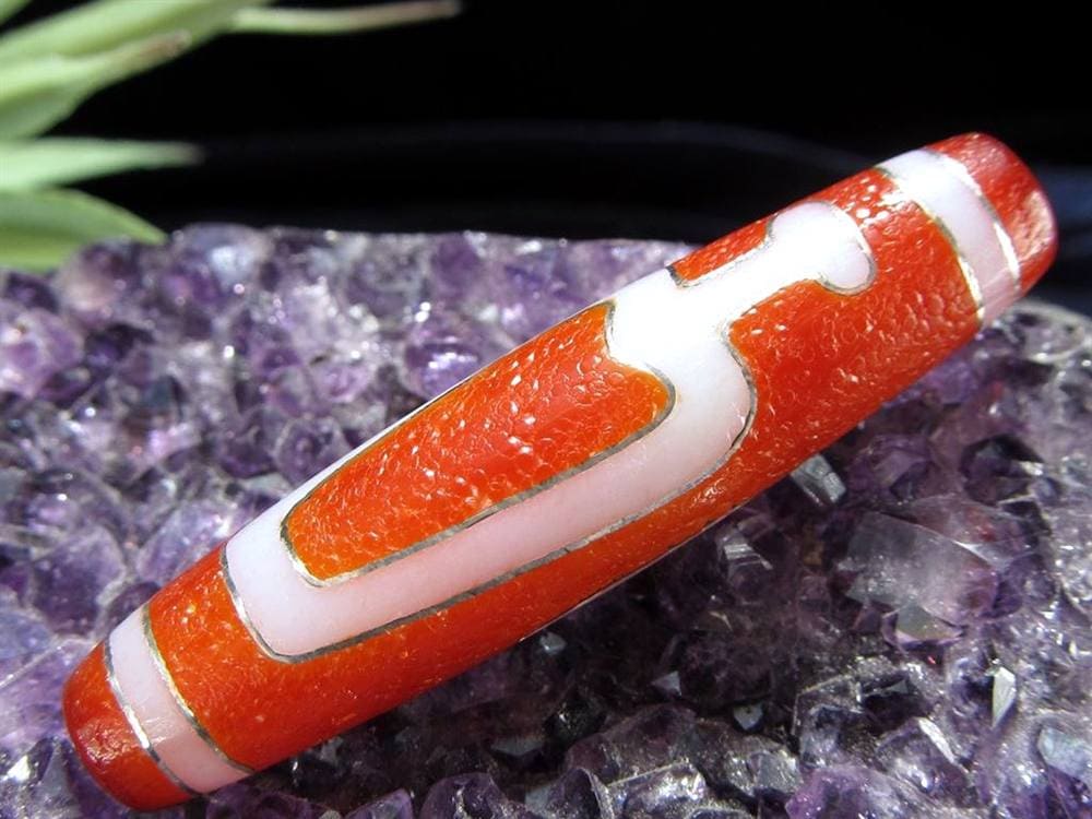 銀線 シルバー 馬蹄痕 紅天珠 魔除け 天珠 チベット