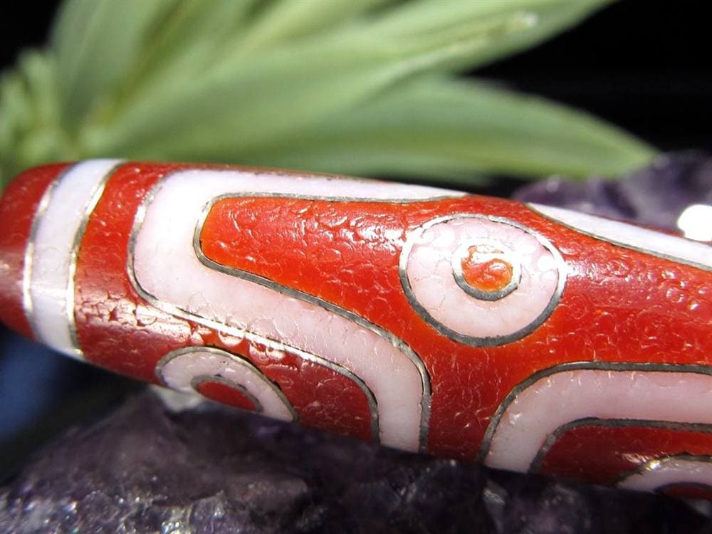 銀線 シルバー 馬蹄痕 紅天珠 魔除け 天珠 チベット