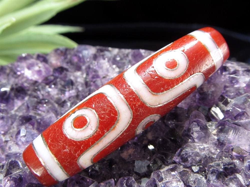 銀線 シルバー 馬蹄痕 紅天珠 魔除け 天珠 チベット