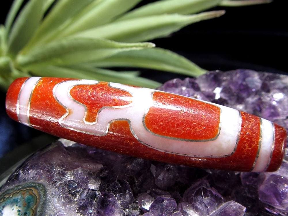 銀線 シルバー 馬蹄痕 紅天珠 魔除け 天珠 チベット