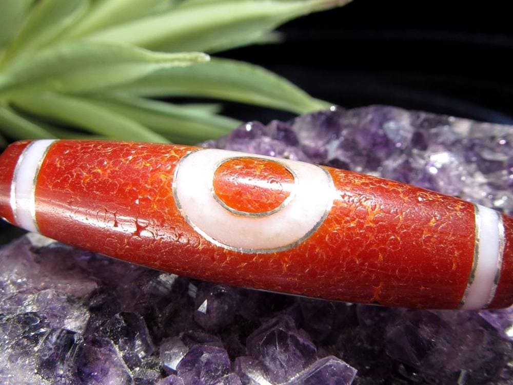 銀線 シルバー 馬蹄痕 紅天珠 魔除け 天珠 チベット