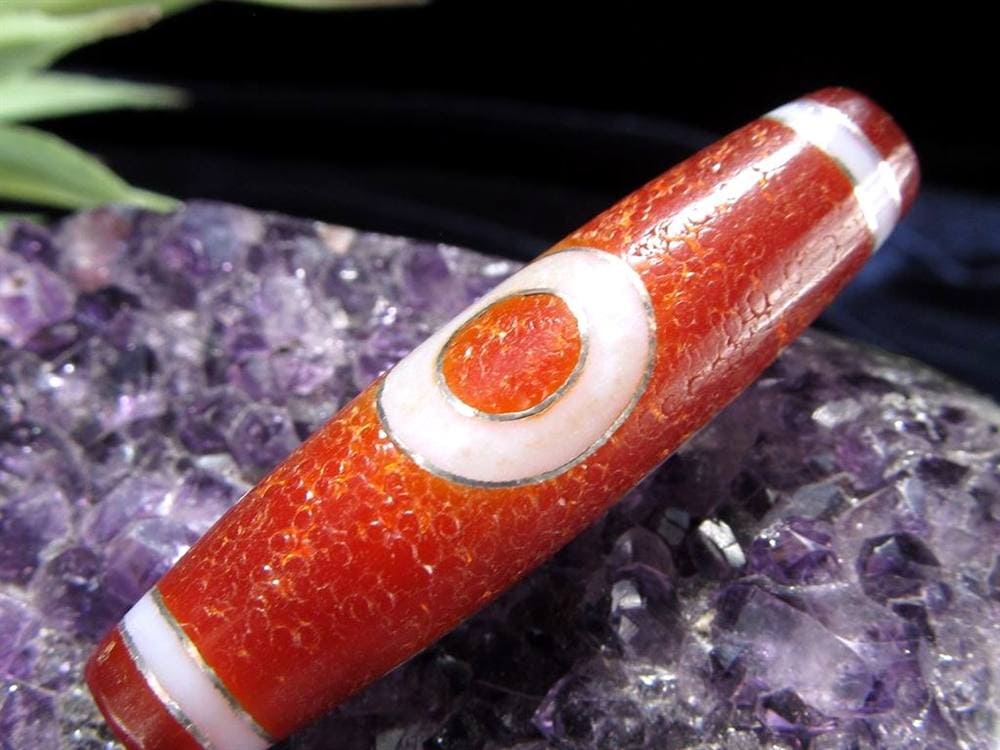 銀線 シルバー 馬蹄痕 紅天珠 魔除け 天珠 チベット