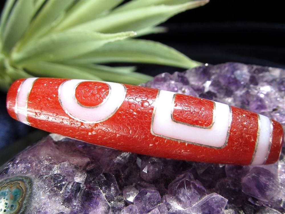 銀線 シルバー 馬蹄痕 紅天珠 魔除け 天珠 チベット