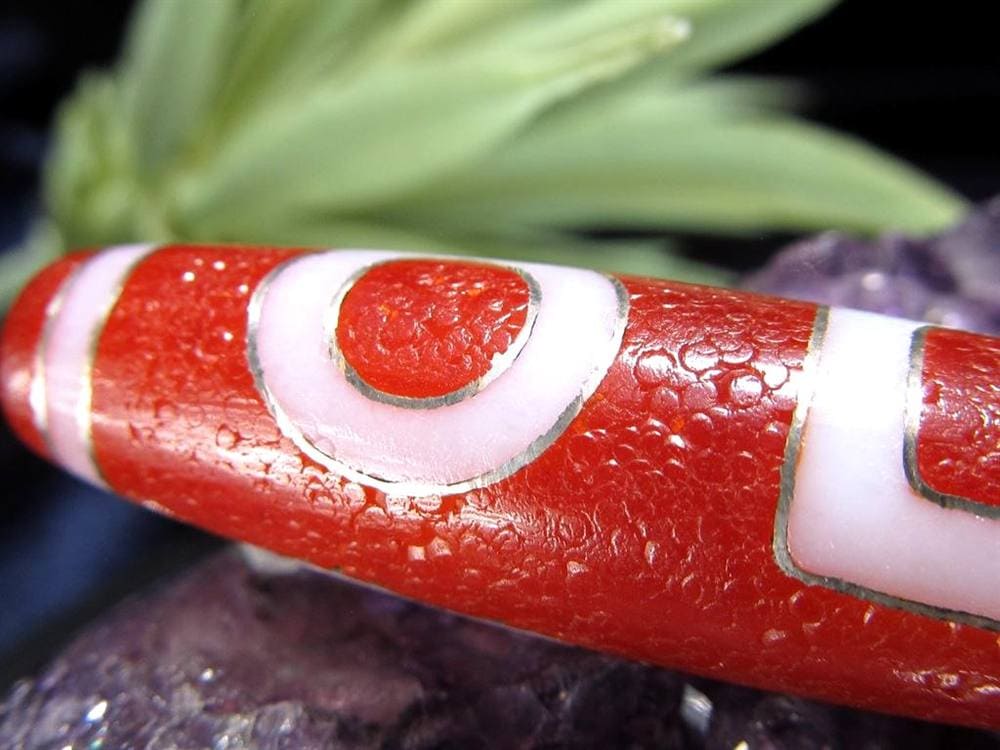 銀線 シルバー 馬蹄痕 紅天珠 魔除け 天珠 チベット