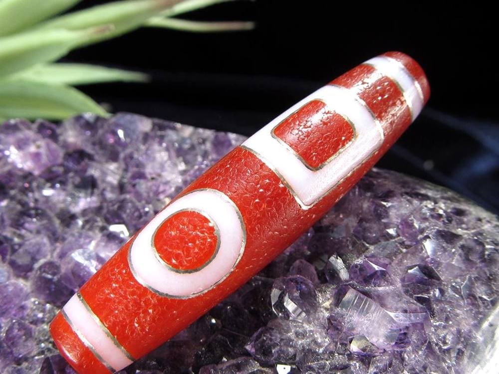 銀線 シルバー 馬蹄痕 紅天珠 魔除け 天珠 チベット