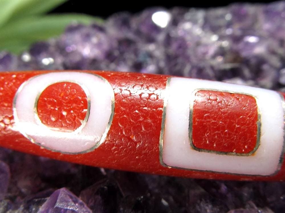 銀線 シルバー 馬蹄痕 紅天珠 魔除け 天珠 チベット