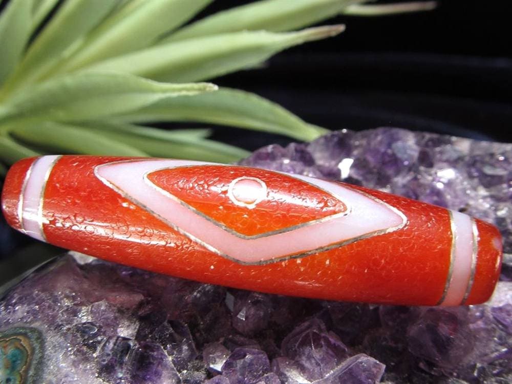 銀線 シルバー 馬蹄痕 紅天珠 魔除け 天珠 チベット