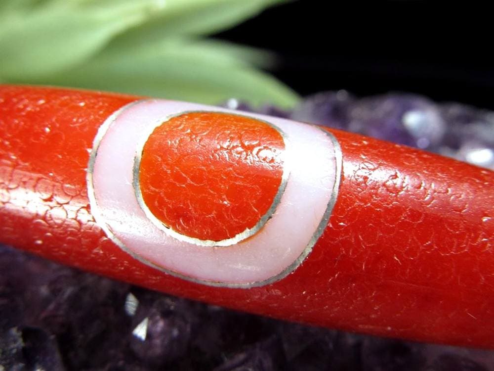 銀線 シルバー 馬蹄痕 紅天珠 魔除け 天珠 チベット